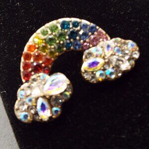 "SOMEWHERE OVER THE RAINBOW" GENESIS 9 COLORFUL CRYSTAL RAINBOW LAPEL PIN D1
